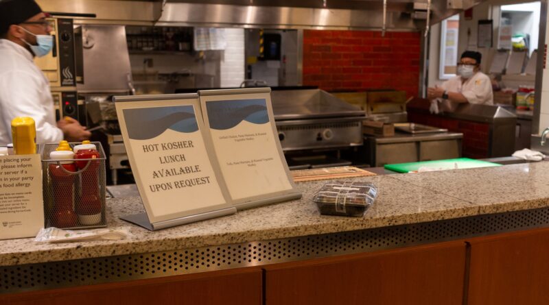 The sign is promoting a kosher hot lunch pilot program in the Quincy House dining hall, which began in the fall of 2021.